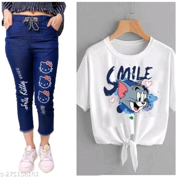 Womens Jogger Denim Jeans Elastic Waist Drawstring - 26