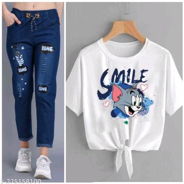 Womens Jogger Denim Jeans Elastic Waist Drawstring - 26