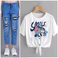 Womens Jogger Denim Jeans Elastic Waist Drawstring - 28