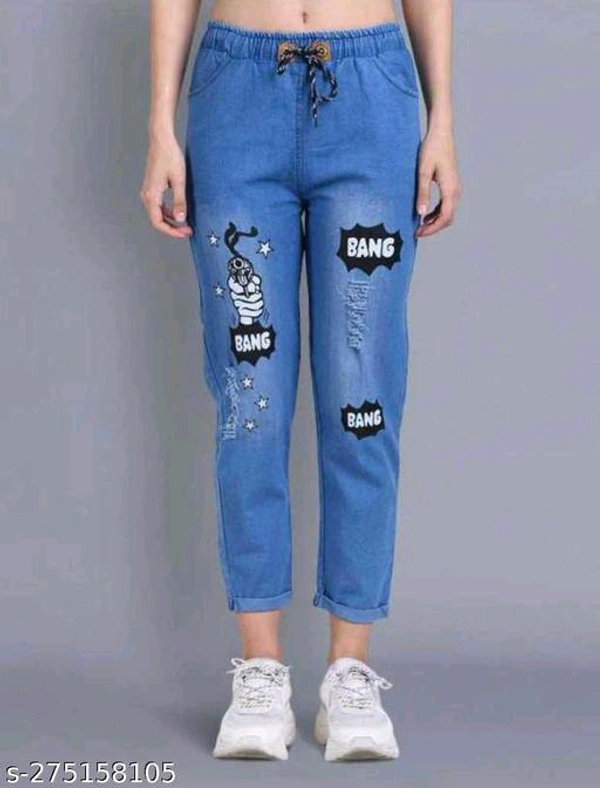Womens Jogger Denim Jeans Elastic Waist Drawstring - 30