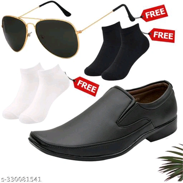 Unique Fabulous Men Formal Shoes, 2 Socks, Sunglasses - Black, 7