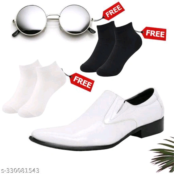 Unique Fabulous Men Formal Shoes, 2 Socks, Sunglasses - White, 7