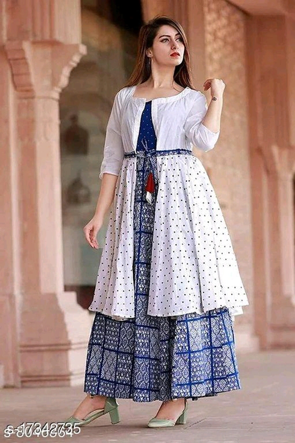 JD WOMEN KURTIES WITH JACKET (WHITE,BLUE) - S