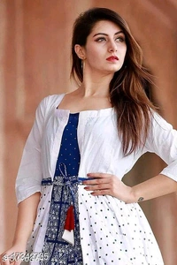 JD WOMEN KURTIES WITH JACKET (WHITE,BLUE) - S