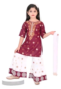 Girls Gold Printed Sharara Kurta Sets  - 2 Years To 10 Years