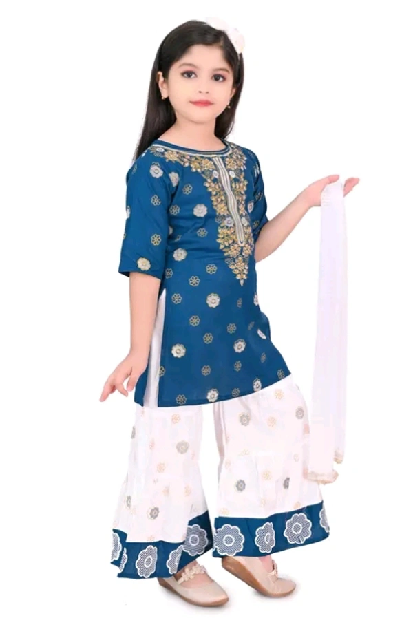 Girls Gold Printed Sharara Kurta Sets  - 2 Years To 10 Years