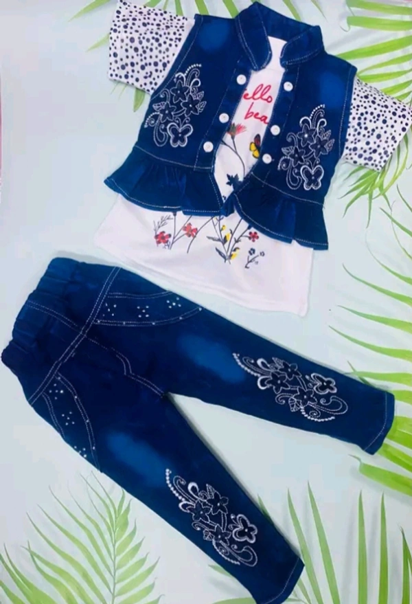 Flawsome Funky Girls Denim Capri Jacket with Jeans  - 1 Years To 7 Years