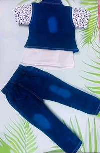 Flawsome Funky Girls Denim Capri Jacket with Jeans  - 1 Years To 7 Years