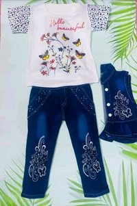 Flawsome Funky Girls Denim Capri Jacket with Jeans  - 1 Years To 7 Years