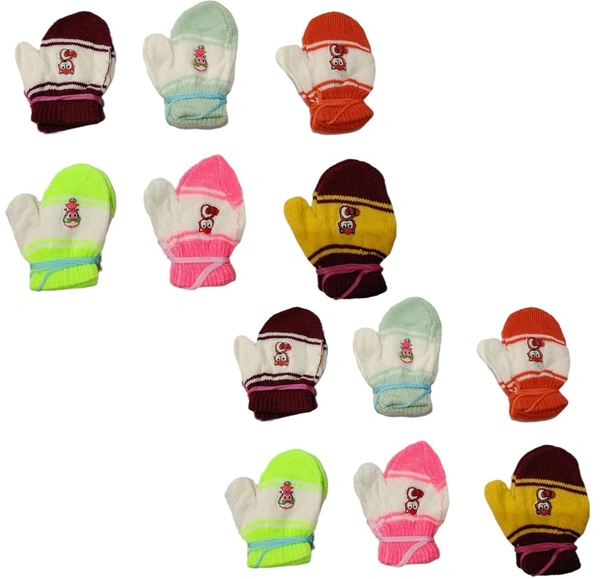 Baby Gloves, Warm Lovely Knitted Mittens, Mutthi (Multicolor) - 6-9 Months, 12 Piece