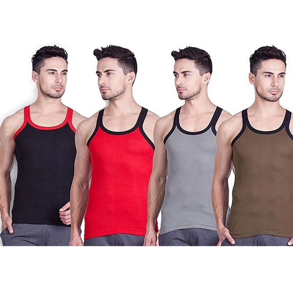 Combo of Cotton Blended Xylo Style Gym Vest for Men (Colors & Print May Vary) - 2, 95CM