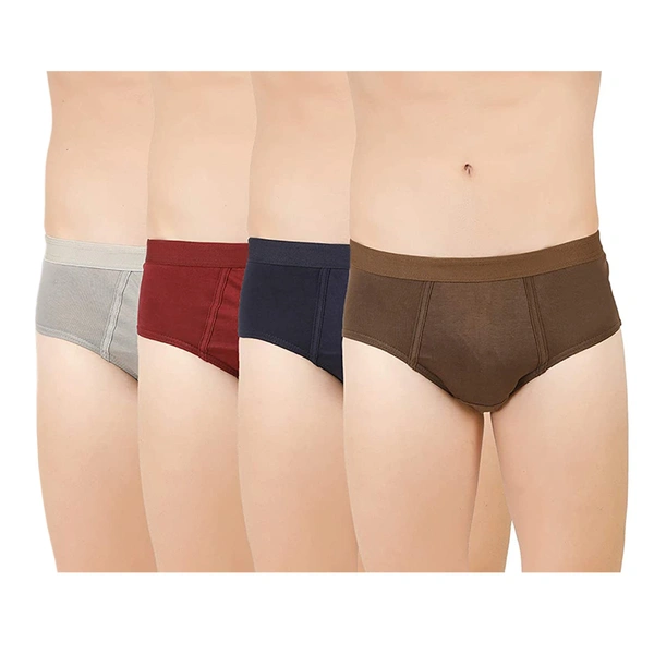Men's Solid 100% Super-Combed Cotton Briefs || Keep Men Comfortable and Fresh Throughout The Day (Colors & Print May Vary)   - 4, 100 CM