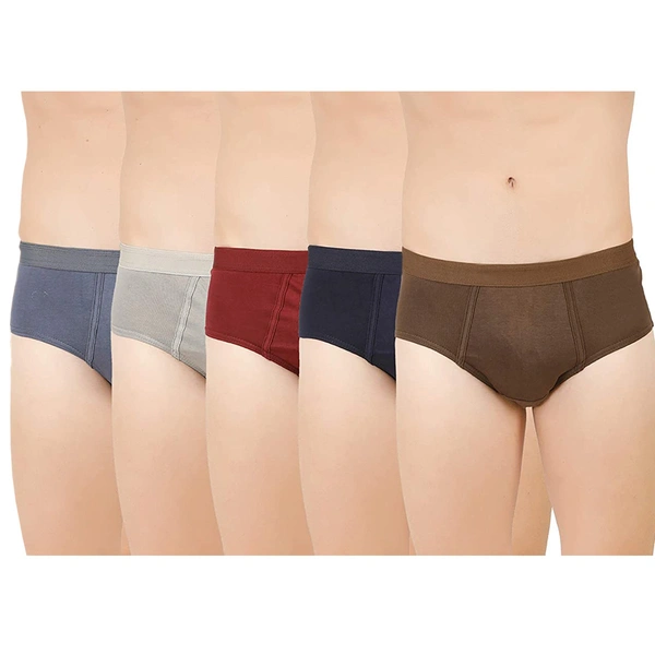 Men's Solid 100% Super-Combed Cotton Briefs || Keep Men Comfortable and Fresh Throughout The Day (Colors & Print May Vary)   - 5, 80 CM