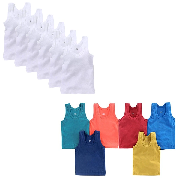 Zero Size Vest New Born Infant Baby Kids Inner Wear Baniyan Unisex Cotton Baby Sando Vest 100% Cotton Housiry || (White&Multicolor) - 6, 6-9 Months