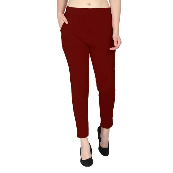 Yoga Track Pants Gym Legging Tights Studio Pant with Pockets for Women - Maroon