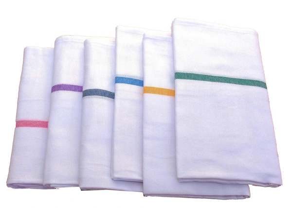 Handloom White Cotton Bath Towel/Kerala Thorthu/ Gamcha/Angocha (30x60, 2.5 feet Width x 5 feet Length, Light Weight, Fast Absorbing, Quick Drying)  - 6, White