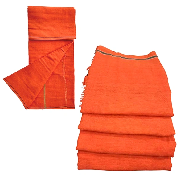 Handloom White Cotton Bath Towel/Kerala Thorthu/ Gamcha/Angocha (30x60, 2.5 feet Width x 5 feet Length, Light Weight, Fast Absorbing, Quick Drying)  - 6, Flush Orange