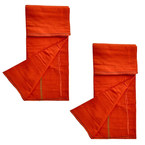Handloom White Cotton Bath Towel/Kerala Thorthu/ Gamcha/Angocha (30x60, 2.5 feet Width x 5 feet Length, Light Weight, Fast Absorbing, Quick Drying)  - 2, Flush Orange