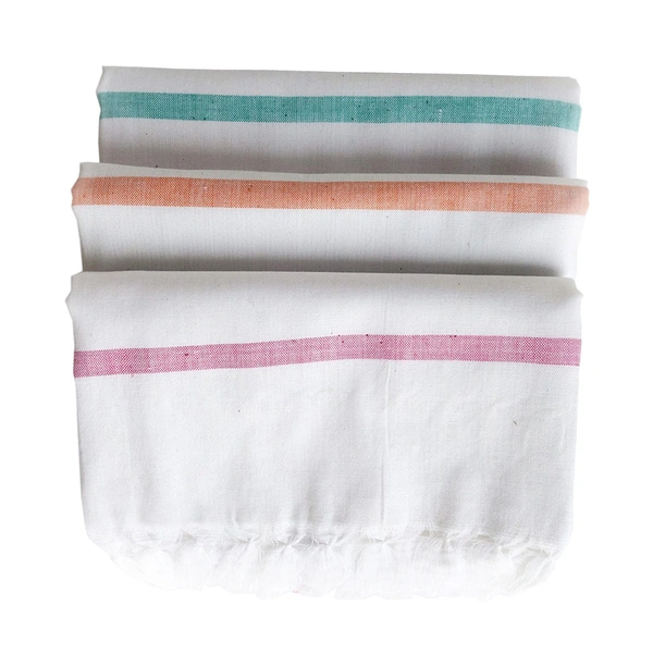Handloom White Cotton Bath Towel/Kerala Thorthu/ Gamcha/Angocha (30x60, 2.5 feet Width x 5 feet Length, Light Weight, Fast Absorbing, Quick Drying)  - 3, White