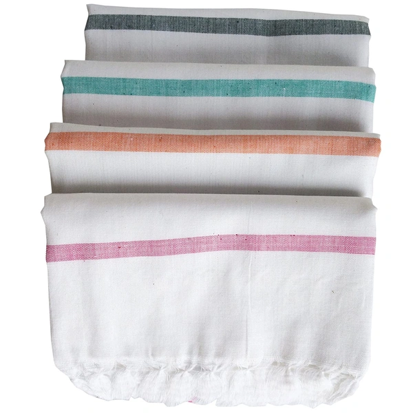 Handloom White Cotton Bath Towel/Kerala Thorthu/ Gamcha/Angocha (30x60, 2.5 feet Width x 5 feet Length, Light Weight, Fast Absorbing, Quick Drying)  - 5, White