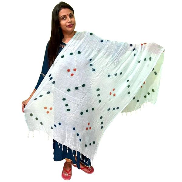Women's Cotton Dupatta || Multicolor Printed dots work - Seagull