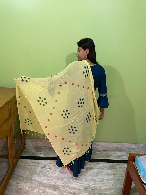 Women's Cotton Dupatta || Multicolor Printed dots work - Golden Fizz