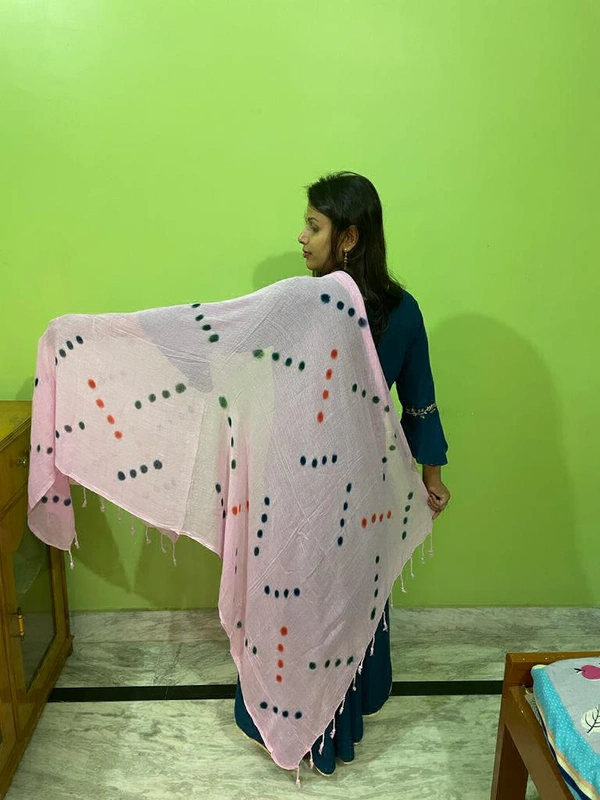 Women's Cotton Dupatta || Multicolor Printed dots work - 3