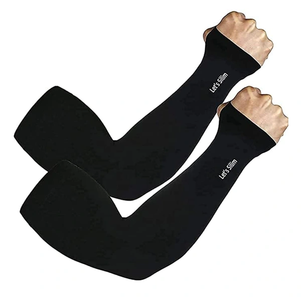 Men's and Women's Full Hand Arm Sleeves finger free arm sleeves dust and pollution Protections Driving Gloves || Black, Free Size - 1
