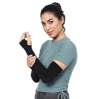 Men's and Women's Full Hand Arm Sleeves finger free arm sleeves dust and pollution Protections Driving Gloves || Black, Free Size - 1