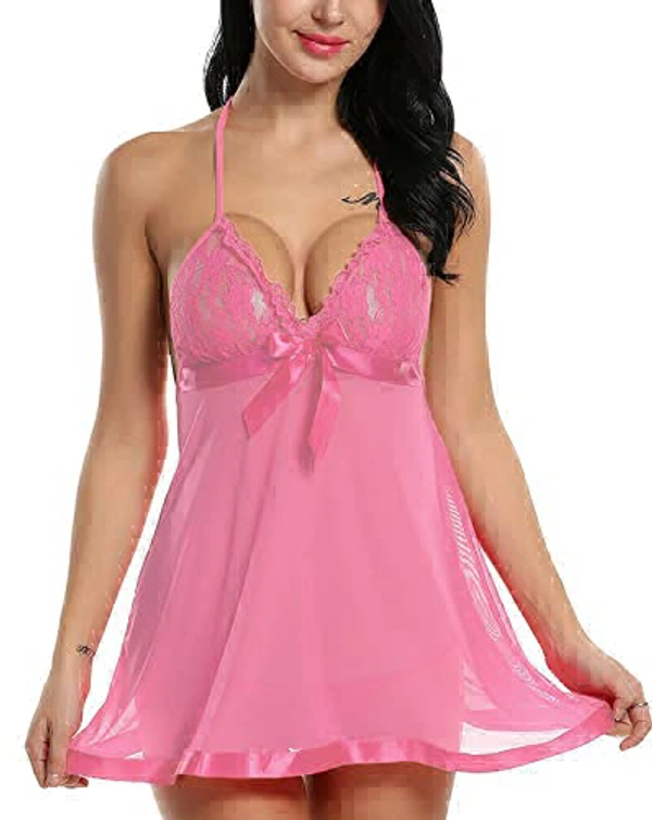 IGNOTO Babydoll Lingerie for Women || Nightwear, Honeymoon Sleepwear Baby doll Dress for Ladies || 132-BLK - 142LITE-PNK