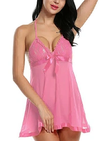 IGNOTO Babydoll Lingerie for Women || Nightwear, Honeymoon Sleepwear Baby doll Dress for Ladies || 132-BLK - 142LITE-PNK