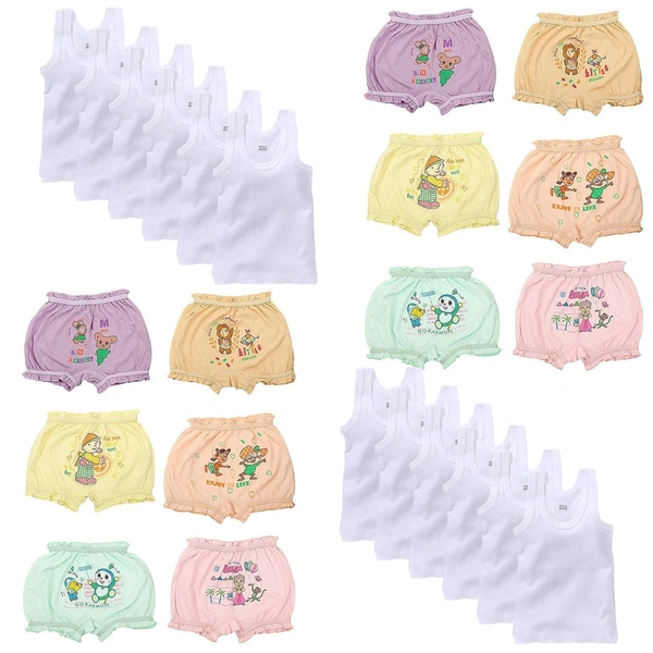 (0 Size) (Pack of 6 Vest, 6 Bloomers)) Set of Baby, Kids Inner Wear Vest & bloomers || Unisex Printed Cotton Panty || 100% Cotton Housiry With Cartoon Print - 12, White, 3-6 Months