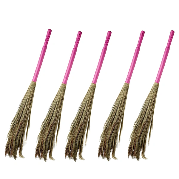 Soft Meghalaya Grass Broom Stick || Eco-Friendly || Jumbo size (Phool Jhadu, Mop) for Floor, Garden, Outdoor Cleaning Natural and Pure Bamboo Seek Coconut Jhadu/Brooms (Multicolour - Assorted) - 5, FOOL-JHADU