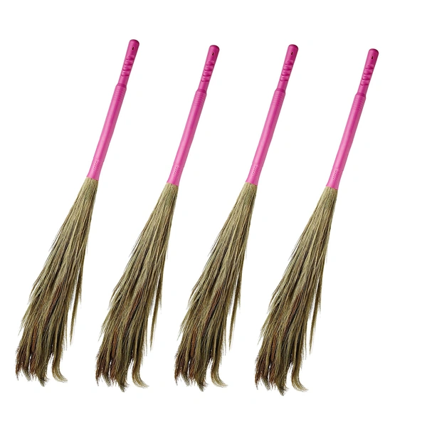 Soft Meghalaya Grass Broom Stick || Eco-Friendly || Jumbo size (Phool Jhadu, Mop) for Floor, Garden, Outdoor Cleaning Natural and Pure Bamboo Seek Coconut Jhadu/Brooms (Multicolour - Assorted) - 4, FOOL-JHADU
