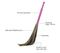 Soft Meghalaya Grass Broom Stick || Eco-Friendly || Jumbo size (Phool Jhadu, Mop) for Floor, Garden, Outdoor Cleaning Natural and Pure Bamboo Seek Coconut Jhadu/Brooms (Multicolour - Assorted) - 4, FOOL-JHADU