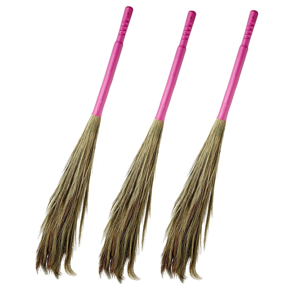 Soft Meghalaya Grass Broom Stick || Eco-Friendly || Jumbo size (Phool Jhadu, Mop) for Floor, Garden, Outdoor Cleaning Natural and Pure Bamboo Seek Coconut Jhadu/Brooms (Multicolour - Assorted) - 3, FOOL-JHADU