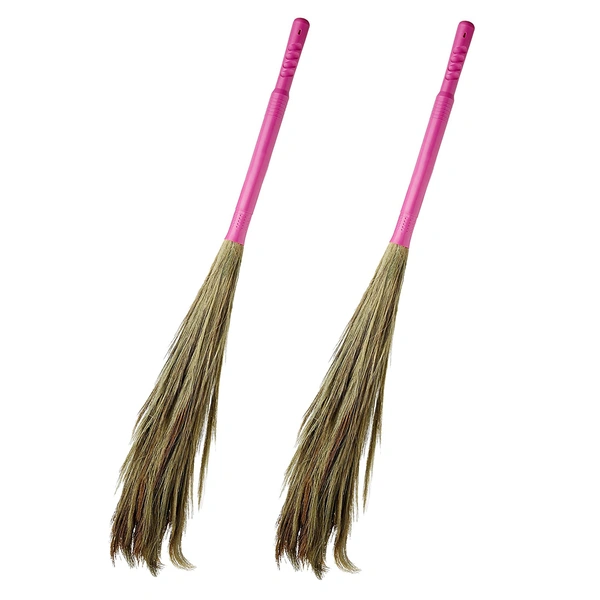 Soft Meghalaya Grass Broom Stick || Eco-Friendly || Jumbo size (Phool Jhadu, Mop) for Floor, Garden, Outdoor Cleaning Natural and Pure Bamboo Seek Coconut Jhadu/Brooms (Multicolour - Assorted) - 2, FOOL-JHADU