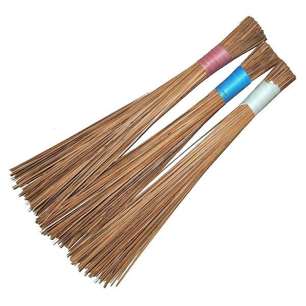 Soft Meghalaya Grass Broom Stick || Eco-Friendly || Jumbo size (Phool Jhadu, Mop) for Floor, Garden, Outdoor Cleaning Natural and Pure Bamboo Seek Coconut Jhadu/Brooms (Multicolour - Assorted) - 3, COCO-JHADU
