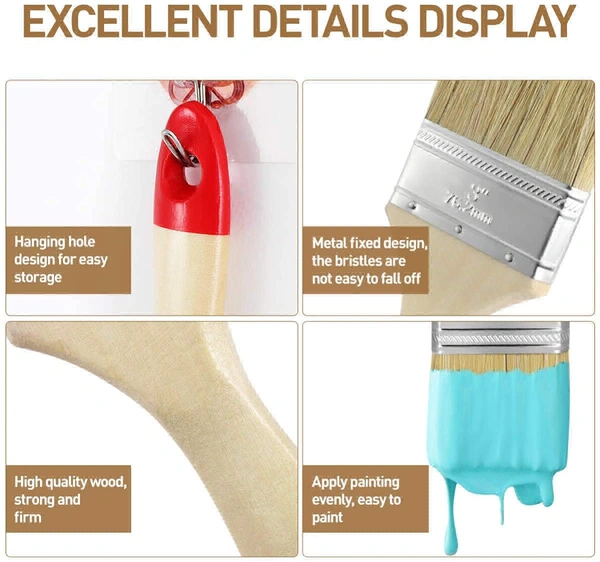 Double Thickness Triple Boiled 100% Pure Nylon/Polyester Blend Round Bristles Paint Brush for All Application - 3 Inch