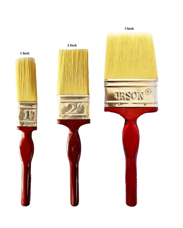 Combo Pack of Double Thickness Triple Boiled 100% Pure Nylon/Polyester Blend Round Bristles Paint Brush for All Application - Brush size 1'', 2'', 3''