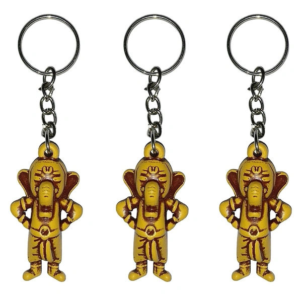 Lord Little Cute Ganesha / Vinayaka Figure Keychain / Wooden Effect Keyring for Men, Women, Boys, Girls and Kids for Car, Bike - 3