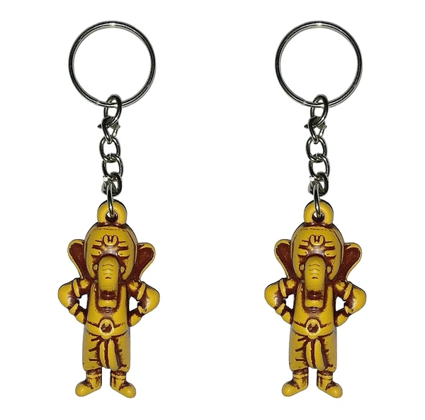 Lord Little Cute Ganesha / Vinayaka Figure Keychain / Wooden Effect Keyring for Men, Women, Boys, Girls and Kids for Car, Bike - 2