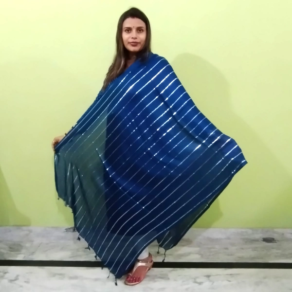 IGNOTO Women's Cotton Dupatta || Multicolor Gold Silver Zari Line Pattern (Pattern/Design: Assorted) - Dark Blue