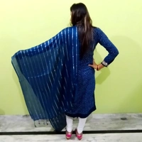 IGNOTO Women's Cotton Dupatta || Multicolor Gold Silver Zari Line Pattern (Pattern/Design: Assorted) - Dark Blue