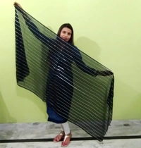 IGNOTO Women's Cotton Dupatta || Multicolor Gold Silver Zari Line Pattern (Pattern/Design: Assorted) - Black