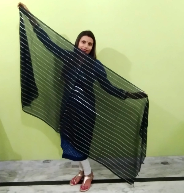 IGNOTO Women's Cotton Dupatta || Multicolor Gold Silver Zari Line Pattern (Pattern/Design: Assorted) - Black