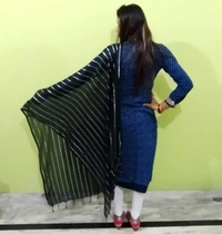 IGNOTO Women's Cotton Dupatta || Multicolor Gold Silver Zari Line Pattern (Pattern/Design: Assorted) - Black