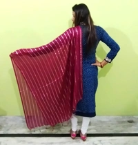 IGNOTO Women's Cotton Dupatta || Multicolor Gold Silver Zari Line Pattern (Pattern/Design: Assorted) - Bright Red