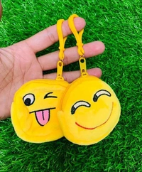 Emoji Pouch Mini Cute Round Face Smiley Purse for Earphone, Coins || Best Gifts For Birthday || Keychain For All Age Group (Assorted) - 12