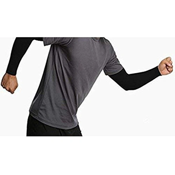 Men's and Women's Full Hand Arm Sleeves finger free arm sleeves dust and pollution Protections Driving Gloves || Black, Free Size - 1
